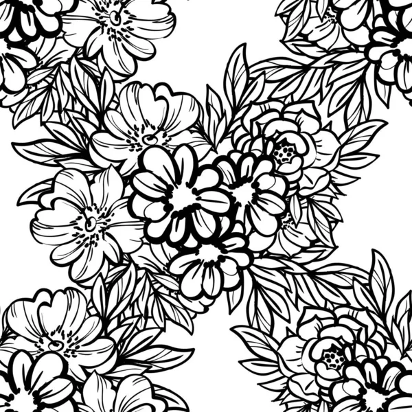 Motif Vectoriel Sans Couture Avec Des Fleurs Doublées Noires Sur — Image vectorielle