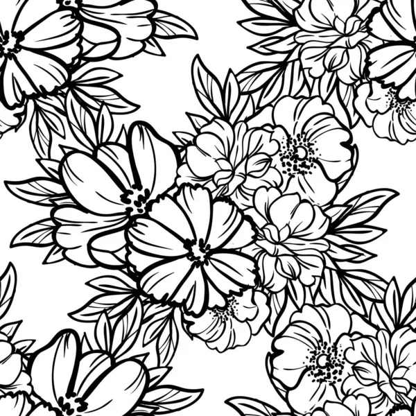 Motif Vectoriel Sans Couture Avec Des Fleurs Doublées Noires Sur — Image vectorielle