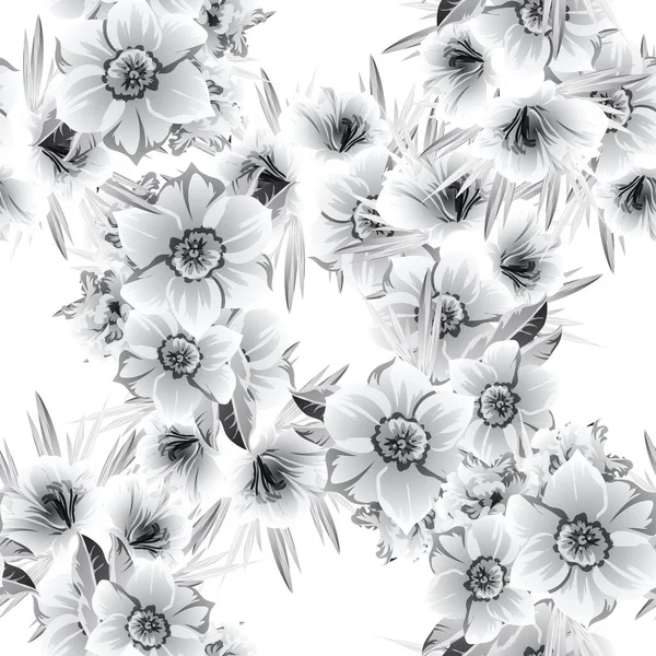 Naadloze Vector Patroon Met Zwarte Bloemen Wit — Stockvector