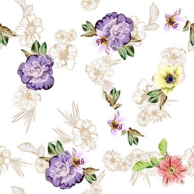 Güzel renkli çiçekler, kusursuz vektör deseni 