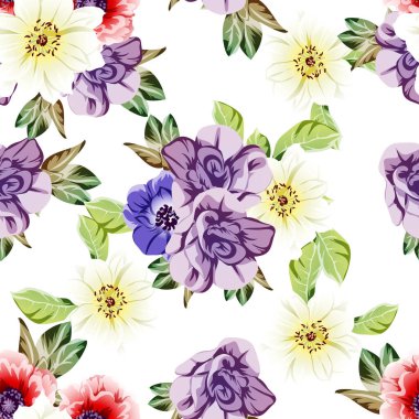 Güzel renkli çiçekler, kusursuz vektör deseni 