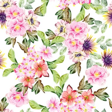 Güzel renkli çiçekler, kusursuz vektör deseni 