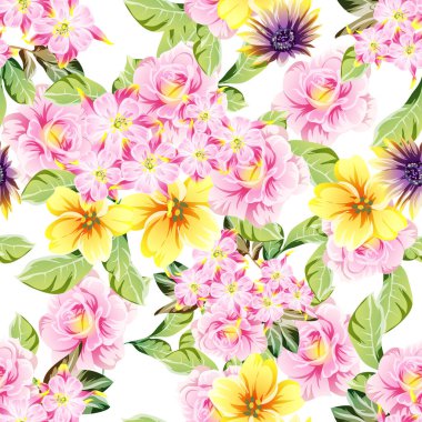 Güzel renkli çiçekler, kusursuz vektör deseni 