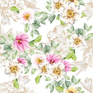 Güzel renkli çiçekler, kusursuz vektör deseni 