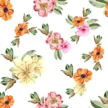 Güzel renkli çiçekler, kusursuz vektör deseni 