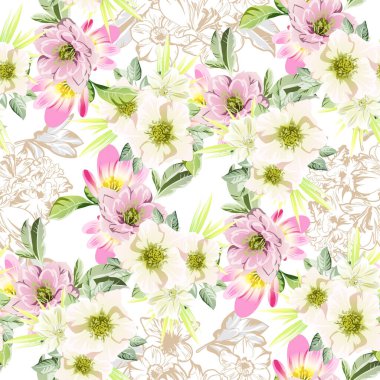 Güzel renkli çiçekler, kusursuz vektör deseni 