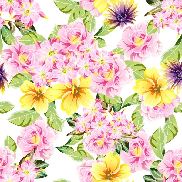 Güzel renkli çiçekler, kusursuz vektör deseni 