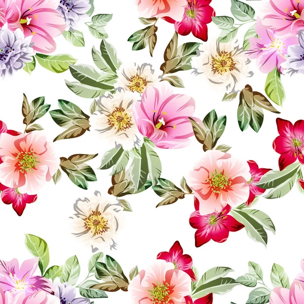 Hermosas Flores Colores Patrón Vectores Sin Costuras — Archivo Imágenes Vectoriales