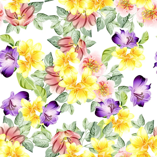 Hermosas Flores Colores Patrón Vectores Sin Costuras — Archivo Imágenes Vectoriales