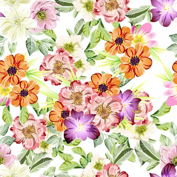 Belles Fleurs Colorées Motif Vectoriel Sans Couture — Image vectorielle