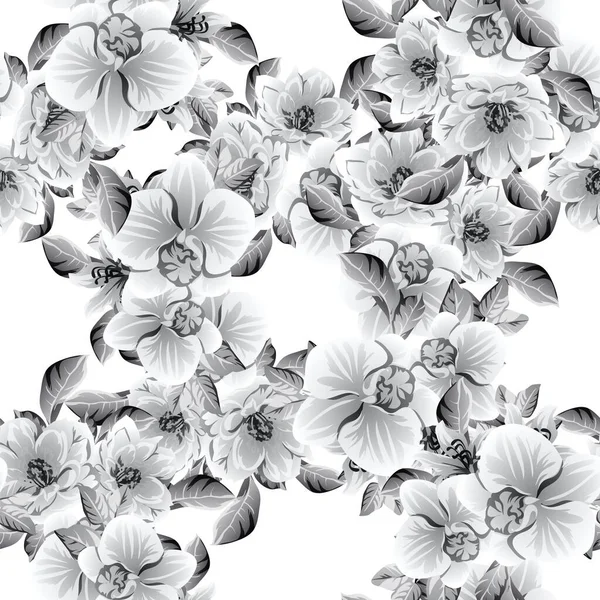 Motif Vectoriel Sans Couture Avec Des Fleurs Noires Sur Blanc — Image vectorielle
