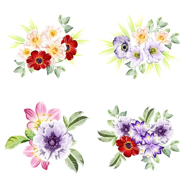 花のデザイン要素と並んでいる花々 — ストックベクタ