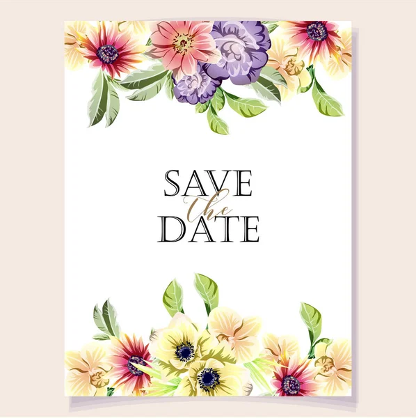 Invitation Card Design Flowers Date Lettering — Stock Vector