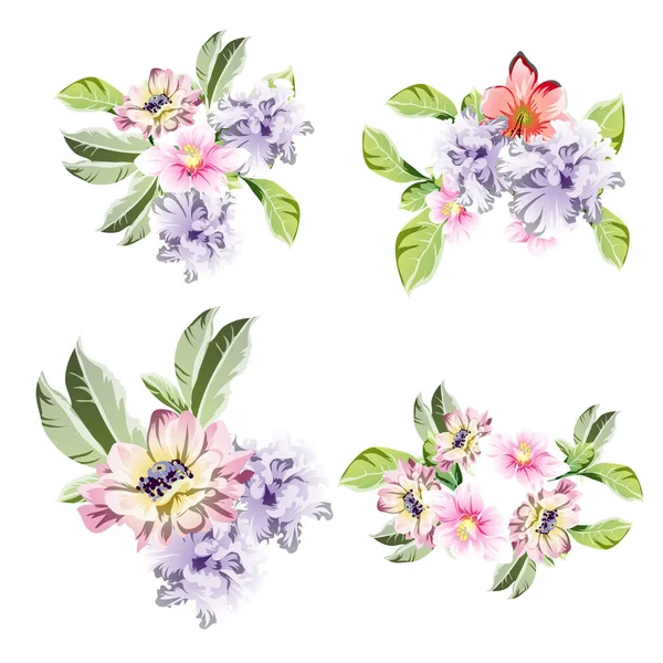 Set Floral Design Elements Lined Flowers — 图库矢量图片