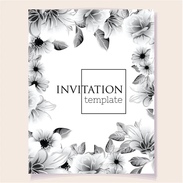 招待状のカードテンプレート黄金の要素と葉の花 — ストックベクタ