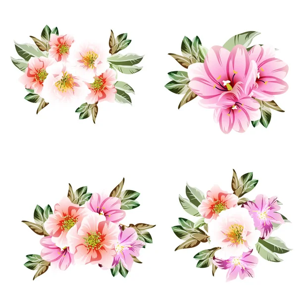 Ensemble Éléments Conception Florale Fleurs Doublées — Image vectorielle