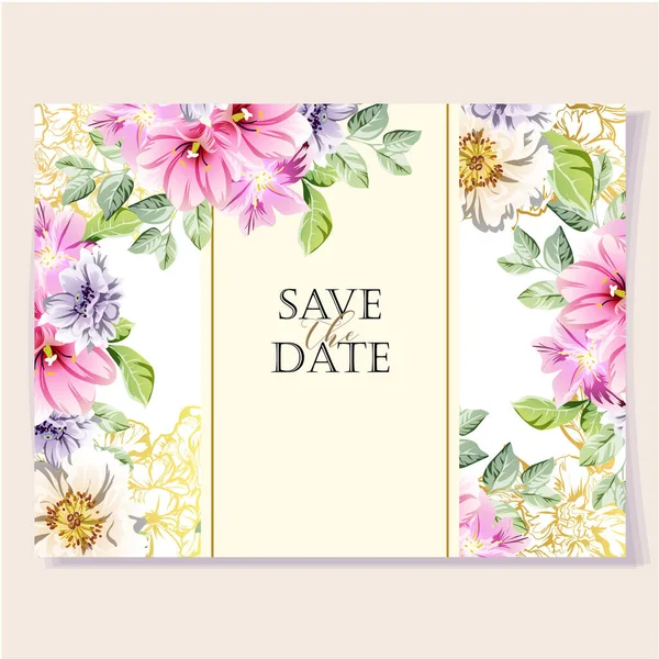 Diseño Tarjeta Invitación Flores Guardar Las Letras Fecha — Vector de stock