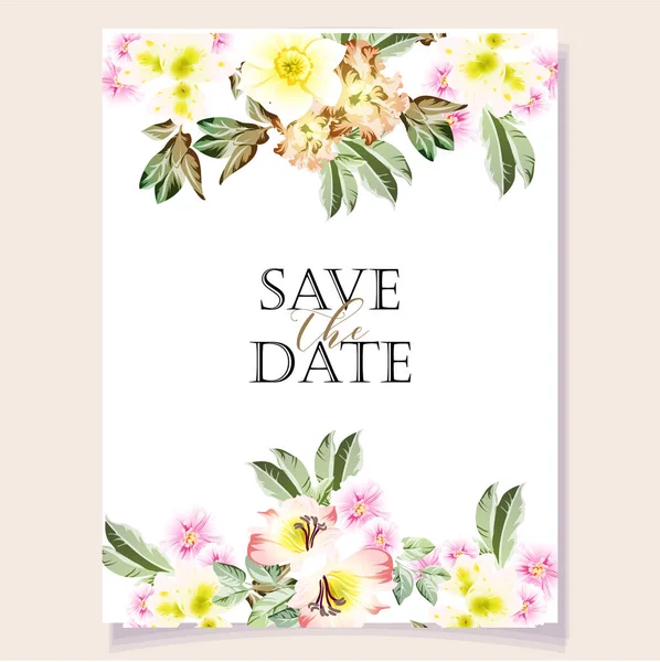 Invitation Card Design Flowers Date Lettering — Stock Vector