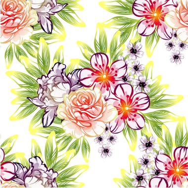 Güzel renkli çiçekler, kusursuz vektör deseni 