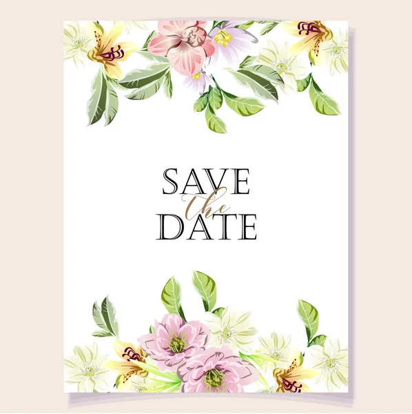 Einladungskarten Entwerfen Blumen Und Den Datumsaufdruck Speichern — Stockvektor