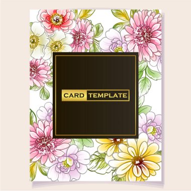 Siyah arkaplanda güzel yemyeşil pastel çiçekleri olan davetiye kartı şablonu