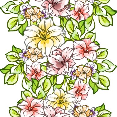 Beyaz arka planda güzel, yemyeşil pastel çiçekler 