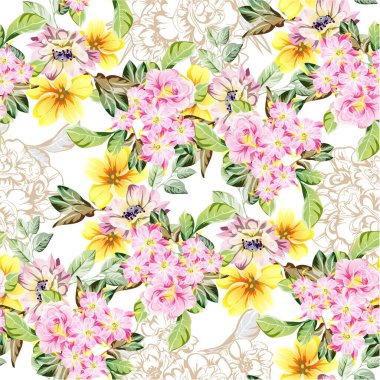 Beyaz arka planda güzel, yemyeşil pastel çiçekler 