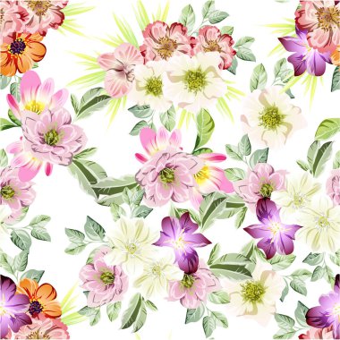 Beyaz arka planda güzel, yemyeşil pastel çiçekler 