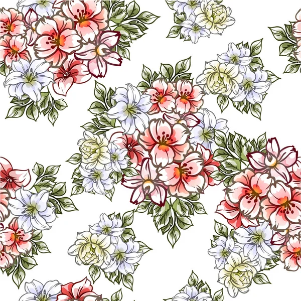 Hermosas Flores Pastel Exuberante Sobre Fondo Blanco — Vector de stock