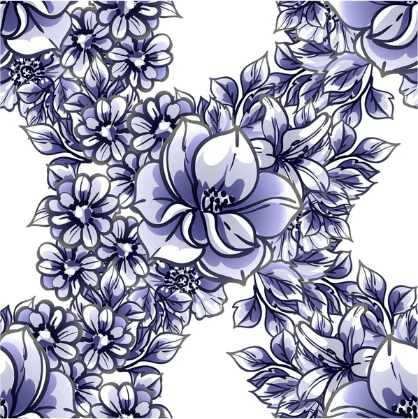 Beautiful Lush Blue Flowers White Background — Stock Vector