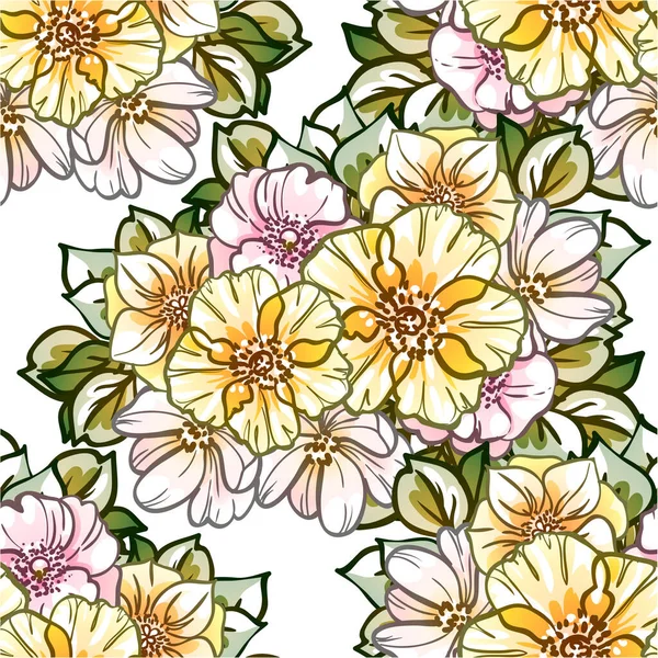 Красиві Пишні Пастельні Квіти Білому Тлі — стоковий вектор