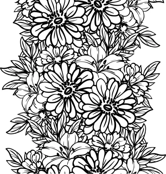 Beautiful Lush Colorless Flowers White Background Sketching Style — Stock Vector