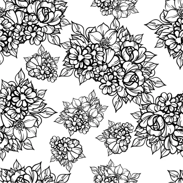 beautiful lush colorless flowers on white background  in sketching style