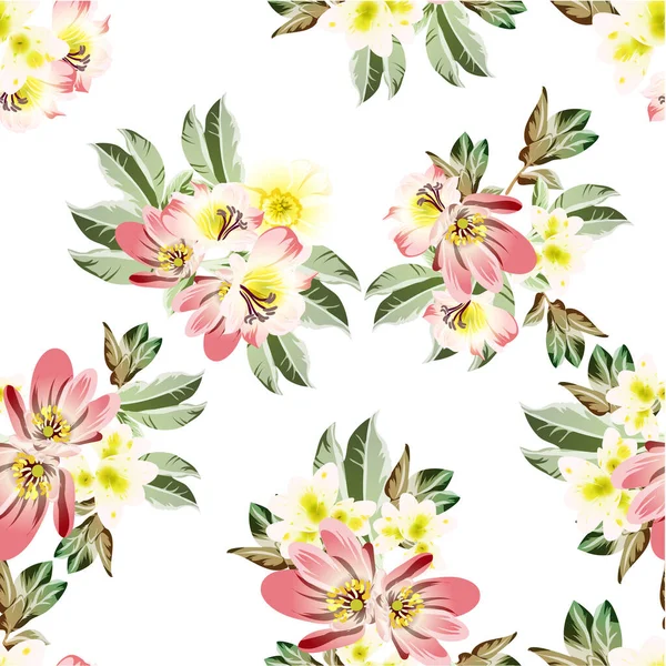 Lindas Flores Exuberantes Pastel Fundo Branco — Vetor de Stock