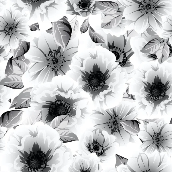 Mooie Weelderige Grijze Pastel Bloemen Witte Achtergrond — Stockvector