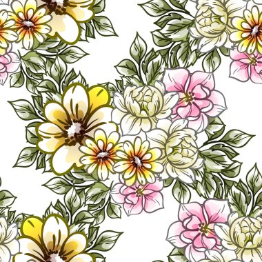  Beyaz arka planda güzel, yemyeşil pastel çiçekler 