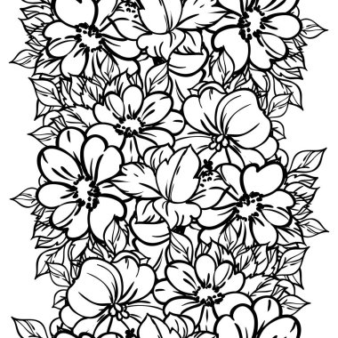 Beyaz arkaplanda çizim tarzında güzel, gür renksiz çiçekler. 