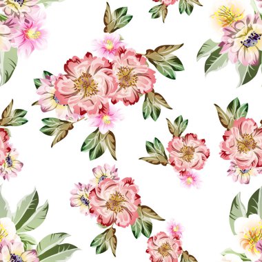  Beyaz arka planda güzel, gür pembe çiçekler. 