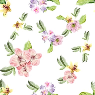  Beyaz arka planda güzel, yemyeşil pastel çiçekler 