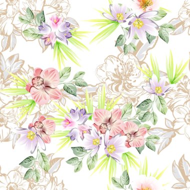  Beyaz arka planda güzel, yemyeşil pastel çiçekler 