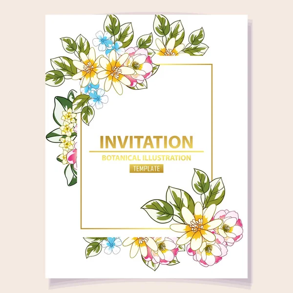 Invitation Card Template Beautiful Lush Pastel Flowers White Background — Stock Vector