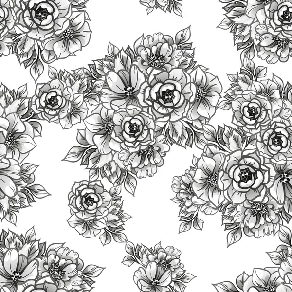 Hermosas Flores Grises Exuberantes Sobre Fondo Blanco — Vector de stock