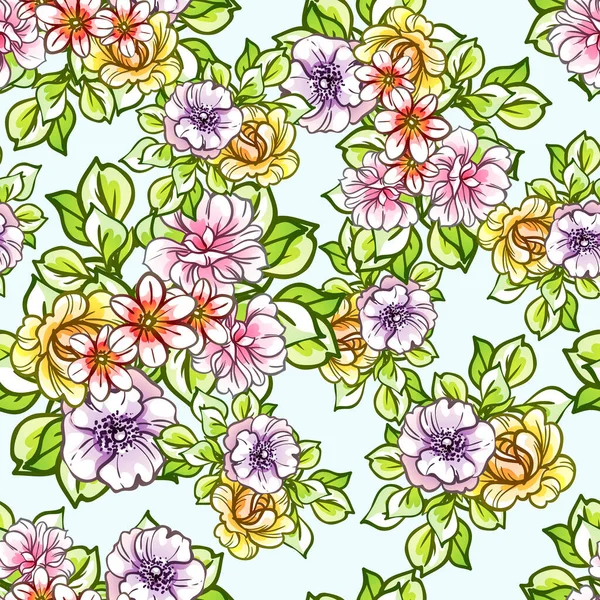 Красивые Пышные Пастельные Цветы Бирюзовом Фоне — стоковый вектор