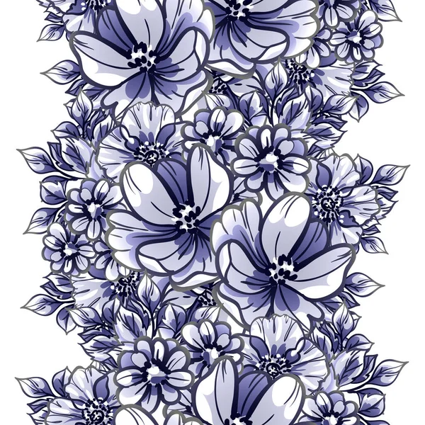 Hermosas Flores Exuberantes Azules Sobre Fondo Blanco — Vector de stock