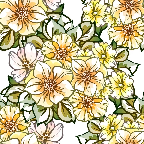 Mooie Weelderige Pastel Bloemen Witte Achtergrond — Stockvector