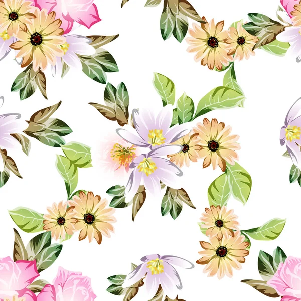 Belles Fleurs Pastel Luxuriantes Sur Fond Blanc — Image vectorielle