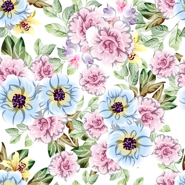 Lindas Flores Exuberantes Pastel Fundo Branco — Vetor de Stock