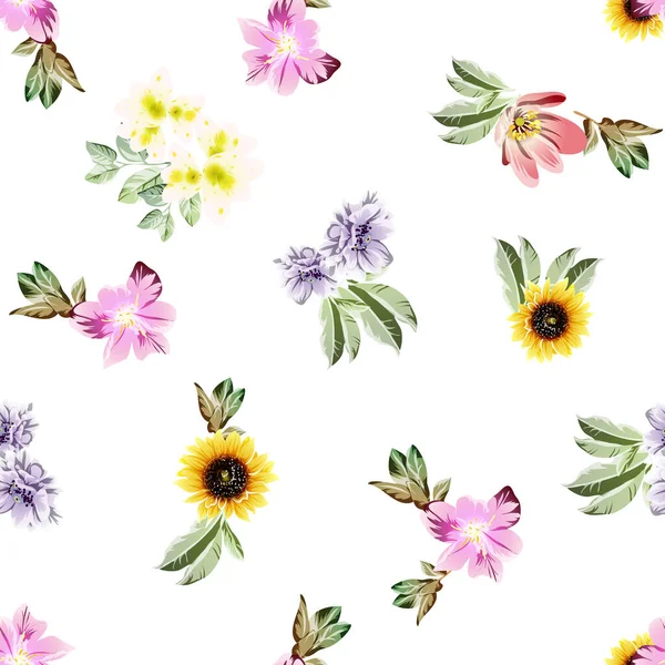 Hermosas Flores Pastel Exuberante Sobre Fondo Blanco — Vector de stock