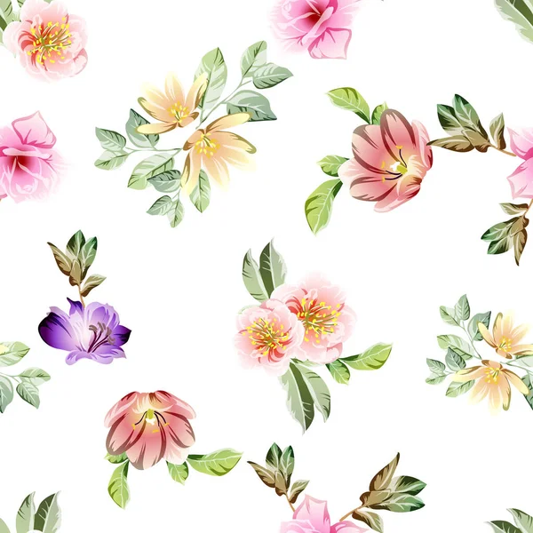 Beyaz Arka Planda Güzel Yemyeşil Pastel Çiçekler — Stok Vektör