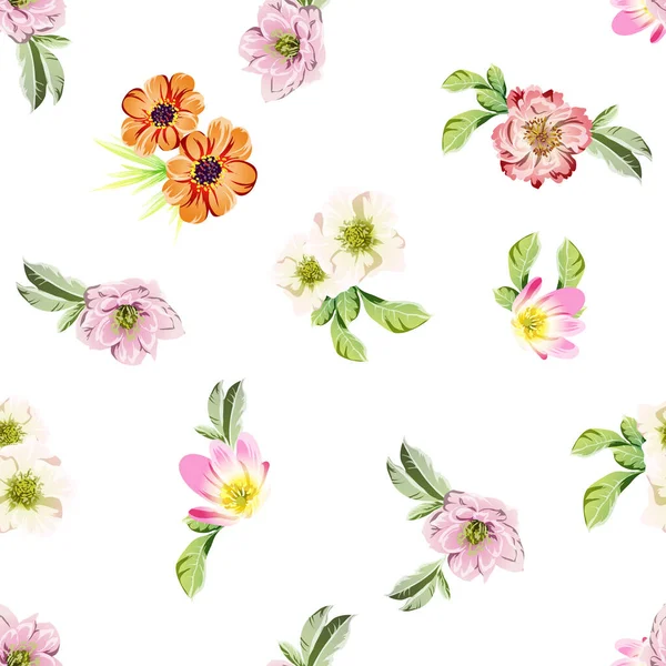 Lindas Flores Exuberantes Pastel Fundo Branco — Vetor de Stock